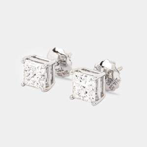 18K Princess Cut Natural Diamond Solitaire Earrings (3.68ct)