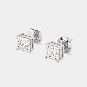 18K Princess Cut Natural Diamond Solitaire Earrings (4.02ct)