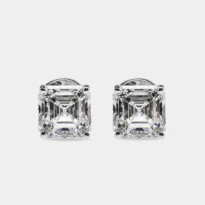 6.00 cts Asscher Cut 18k White Gold Lab Grown Diamonds Solitaire Stud Earrings
