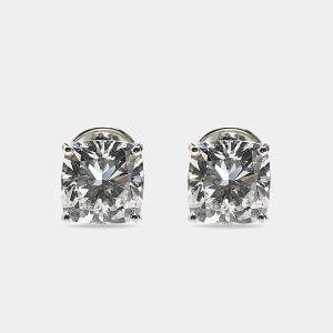 6.00 cts Cushion Brilliant Cut 18k White Gold Lab Grown Diamonds Solitaire Stud Earrings