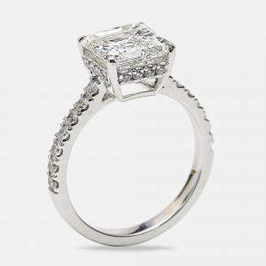 3.80 cts Asscher Cut Round Brilliant 18k White Gold Lab Grown Diamonds Ring
