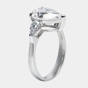 3.50 cts Pear Brilliant Lab Grown Diamond 18k White Gold Ring Size 52