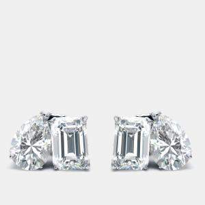 2.00 cts Pear and Emerald Cut Lab Grown Diamonds 18k White Gold Earrings
