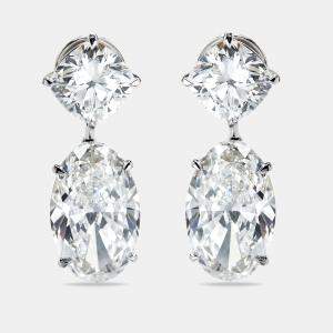 22.00 cts Cushion and Oval Cut Lab Grown Diamond 18k White Gold Earrings