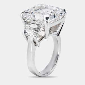 18.50 cts Asscher Cut and Trapezoid Lab Grown Diamond 18k White Gold Ring Size 52