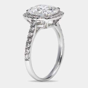 3.50 cts Cushion Cut and Round Lab Grown Diamond 18k White Gold Ring Size 52