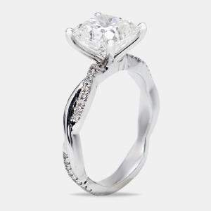 3.20 cts Cushion Cut and Round Lab Grown Diamond 18k White Gold Ring Size 52