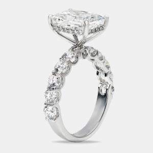 5.15 cts Radiant Cut and Round Lab Grown Diamond 18k White Gold Ring Size 53