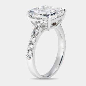 5.50 cts Asscher and Round Lab Grown Diamond 18k White Gold Ring Size 51