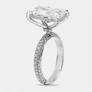 6.20 cts Radiant and Round Lab Grown Diamond 18k White Gold Ring Size 53