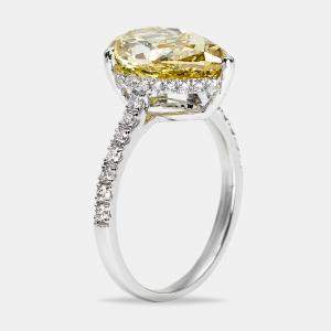4.50 cts Yellow Pear and Round Lab Grown Diamond 18k White Gold Ring Size 52