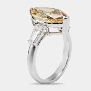 6.25 cts Yellow Marquise and Trapezoid Lab Grown Diamond 18k White Gold Ring Size 53
