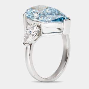 7.05 cts Blue Pear Cut Lab Grown Diamond 18k White Gold Ring Size 53
