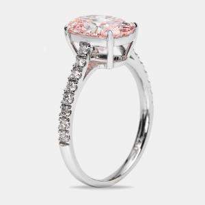 2.30 cts Pink Oval and Round Lab Grown Diamond 18k White Gold Ring Size 51