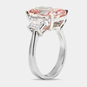 7.00 cts Pink Cushion Cut and Trapezoid Lab Grown Diamond 18k White Gold Ring Size 51