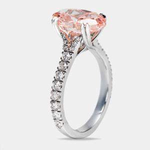 4.80 cts Pink Oval Cut and Round Lab Grown Diamond 18k White Gold Ring Size 53