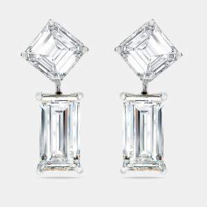 24.25 cts Asscher and Baguette Cut Lab Grown Diamond 18k White Gold Earrings