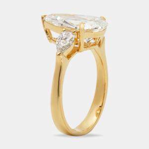 3.80 cts Pear Brilliant Lab Grown Diamond 18k Yellow Gold Ring Size 52