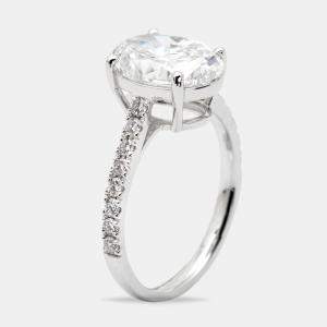 3.30 cts Oval and Round Lab Grown Diamond 18k White Gold Ring Size 52