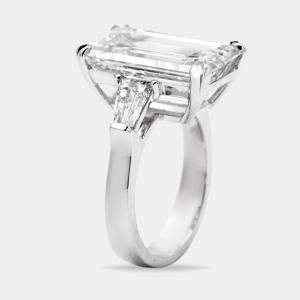 10.50 cts Emerald Cut and Tapper Lab Grown Diamond 18k White Gold Ring Size 52