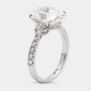 5.25 cts Oval and Round Lab Grown Diamond 18k White Gold Ring Size 53