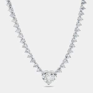 23.25 cts Heart Brilliant Lab Grown Diamond 18k White Gold Necklace (Center 5 cts)