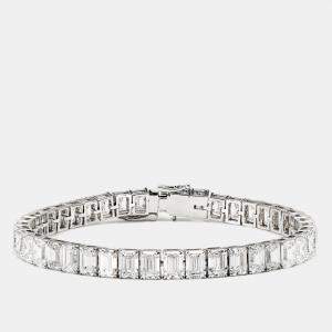 20.30 cts Emerald Step Cut Lab Grown Diamonds 18k White Gold Tennis Bracelet