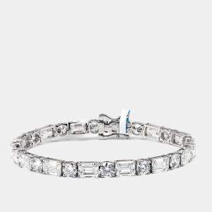 21.86 cts Round and Emerald Cut Lab Grown Diamonds 18k White Gold Tennis Bracelet