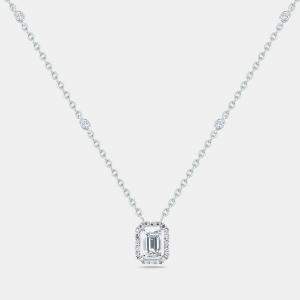 1.30 cts Emerald Round Brilliant Cut 14k White Gold Necklace