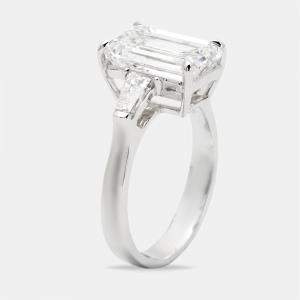 Pre Owned 4.60 cts Emerald Cut and Tapper Lab Grown Diamond 18k White Gold Ring Size 51