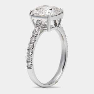 Pre Owned 2.80 cts Cushion Cut and Round Lab Grown Diamond 18k White Gold Ring Size 53