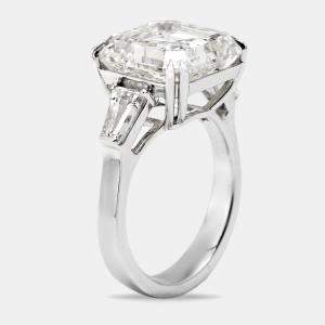 11.00 cts Asscher Cut and Trapazoid Lab Grown Diamond 18k White Gold Ring Size 54