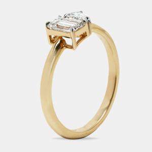 Pre Owned 1.00 cts Emerald Cut and Pear Lab Grown Diamond 18k Yellow Gold Ring Size 52