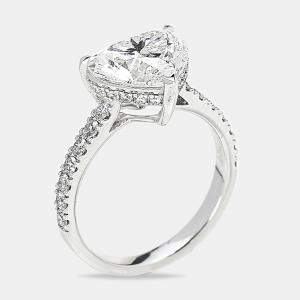 Pre Owned 3.60 cts 18k White Gold Heart Brilliant Round Brilliant Lab Grown Diamonds Ring Size 53
