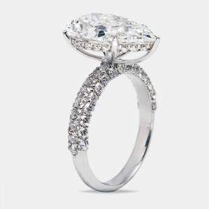 6.25 cts Pear Cut and Round Lab Grown Diamond 18k White Gold Ring Size 52