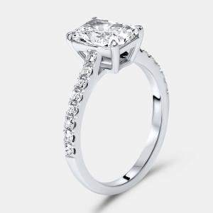 Pre Owned 1.9 cts Radiant and Round Lab Grown Diamond 18k White Gold Ring Size 51