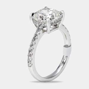 Pre Owned 3.4 cts Cushion and Round Lab Grown Diamond 18k White Gold Ring Size 52