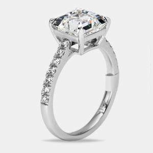 Pre Owned 3.3 cts Princess and Round Lab Grown Diamond 18k White Gold Ring Size 52