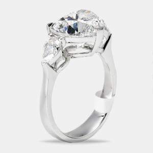 Pre Owned 4.5 cts Heart and Pear Lab Grown Diamond 18k White Gold Ring Size 52
