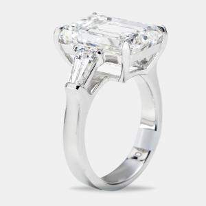 10.00 cts Emerald Cut and Trapezoid Lab Grown Diamond 18k White Gold Ring Size 52