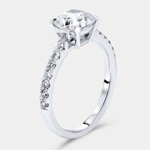Pre Owned 1.8 cts Cushion and Round Lab Grown Diamond 18k White Gold Ring Size 53
