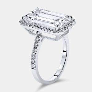 Pre Owned 7.59 cts Emerald Cut and Round Lab Grown Diamond 18k White Gold Ring Size 54