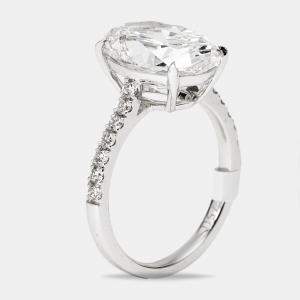 5.3 cts Oval and Round Lab Grown Diamond 18k White Gold Ring Size 54