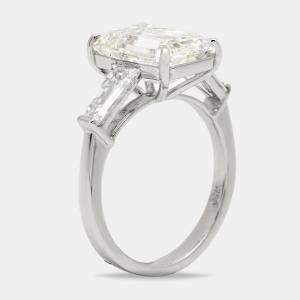6.1 cts Emerald Cut Lab Grown Diamond 18k White Gold Ring Size 52