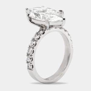 Pre Owned 5.9 cts Marquise Cut Lab Grown Diamond 18k White Gold Ring Size 52