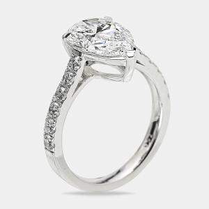 Pre Owned 3.50 cts Pear Brilliant Round 18k White Gold Lab Grown Diamonds Ring Size 52