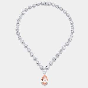 Pre Owned 66.09 Cts Pink Pear 18K White Gold Lab Grown Diamonds Necklace