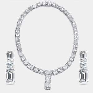 Pre Owned 207 Cts Round Emerald 18K White Gold Lab Grown Diamonds Necklace Set