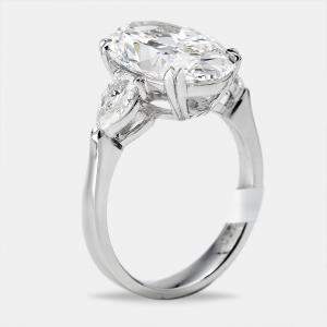 Pre Owned 5.20 cts Oval Brilliant and Pear Lab Grown Diamonds 18k White Gold Ring Size 51