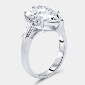 Pre Owned 5.50 cts Pear Brilliant and Trapezoid Lab Grown Diamonds 18k White Gold Ring Size 52